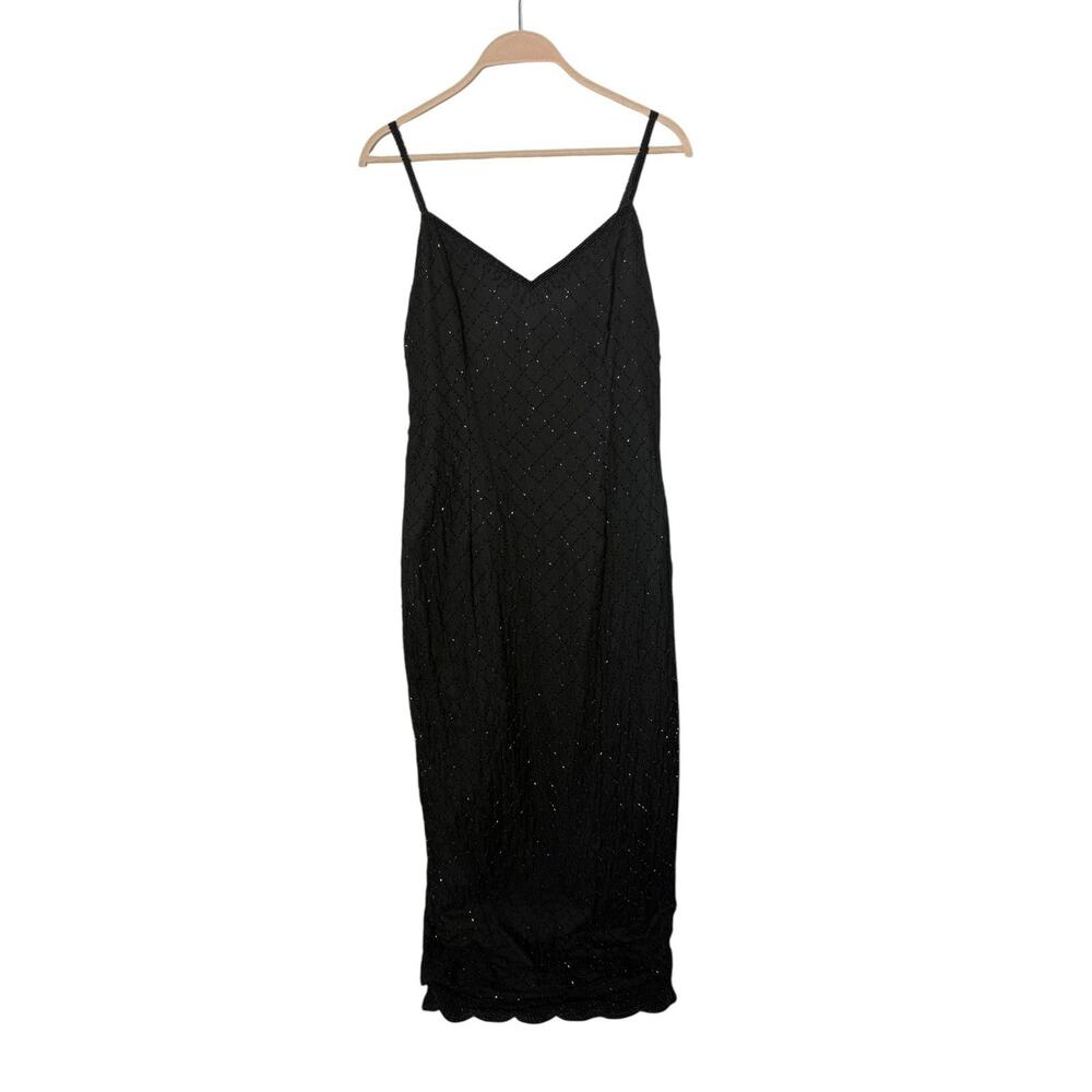 Vtg Stenay Black Beaded Evening Mermaid Dress S‎ Whimsigoth Prom Vamp 90s Y2K